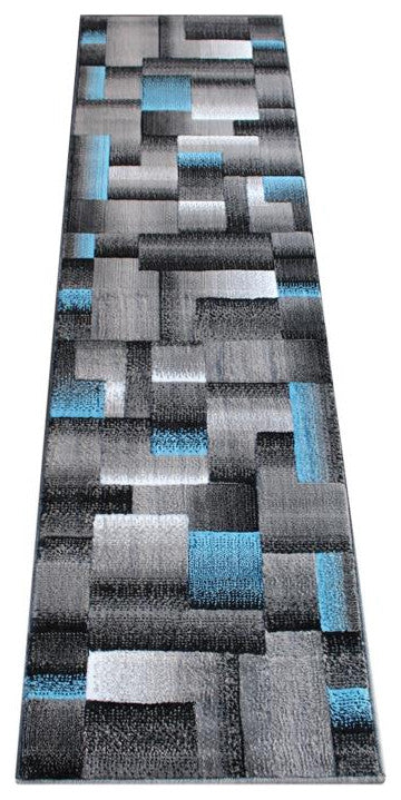 Elio Collection Color Blocked Area Rug, Blue, 2' X 7'