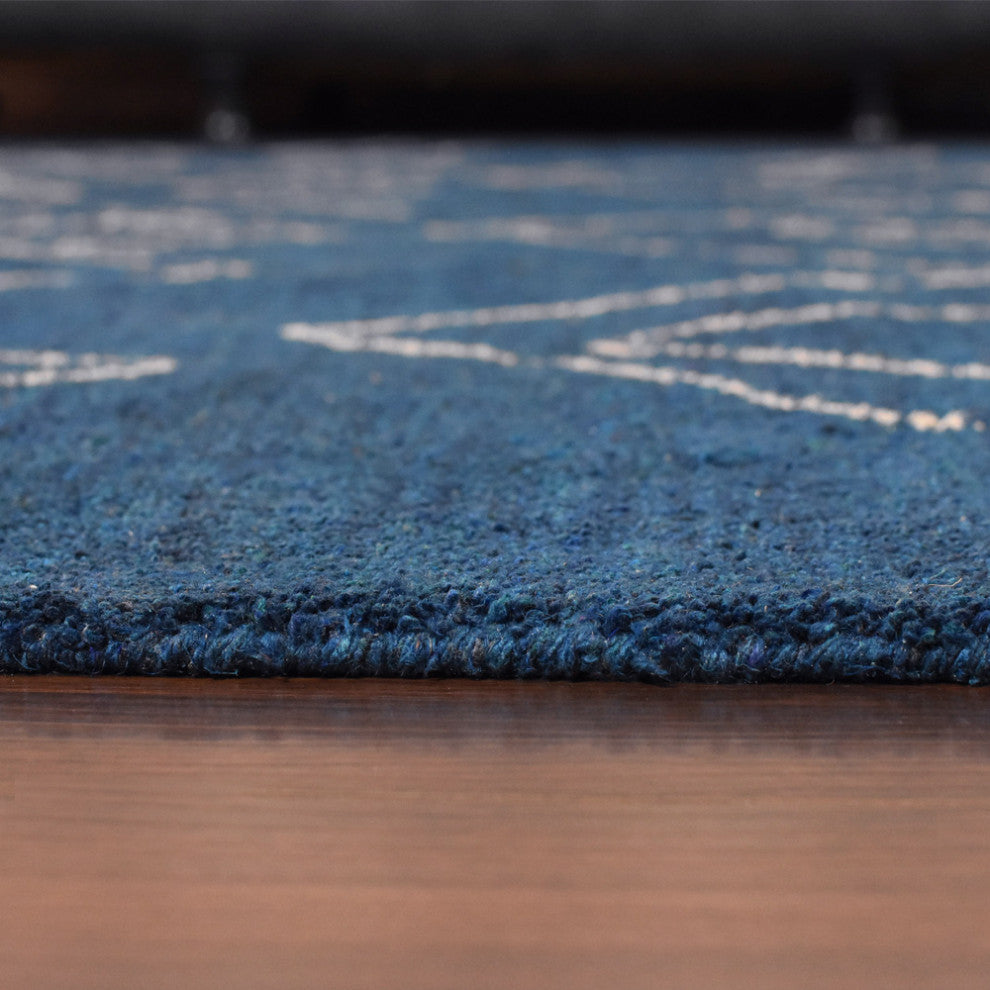 HAND KNOTTED LOOM SILK AREA RUGS-9'x12',Rectangle,Blue White,Contemporary