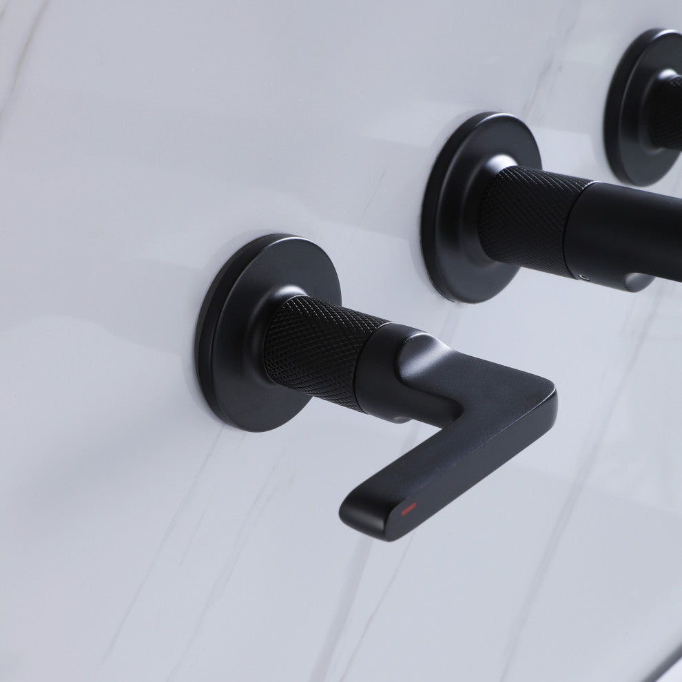 Wall Mounted Dual Handles Bathroom Faucet, Matte Black