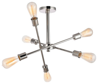 Midcentury Modern Polished Nickel 6-Light <br>Flush Mount