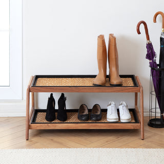 Double-Tier Natural Stand With 3-Pair Rubber Boot Trays Mersey