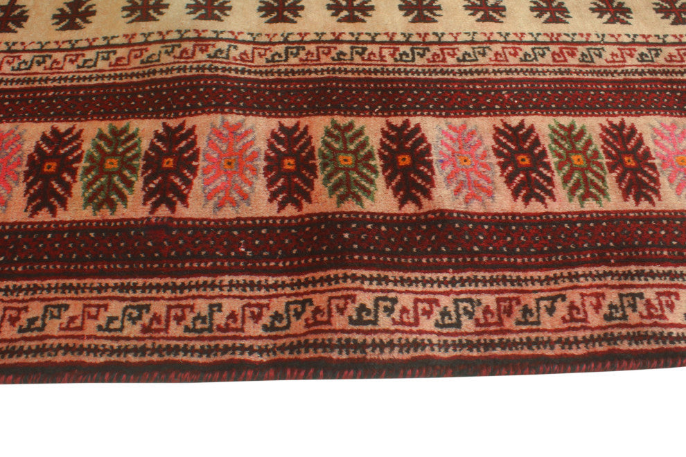 Vintage Distressed Madzimoy Beige/Burgundy Rug, 3'8x7'2