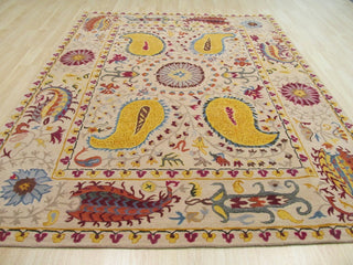 EORC Hand-tufted Wool Ivory Transitional Floral Paisley Rug, Rectangular 5'x8'
