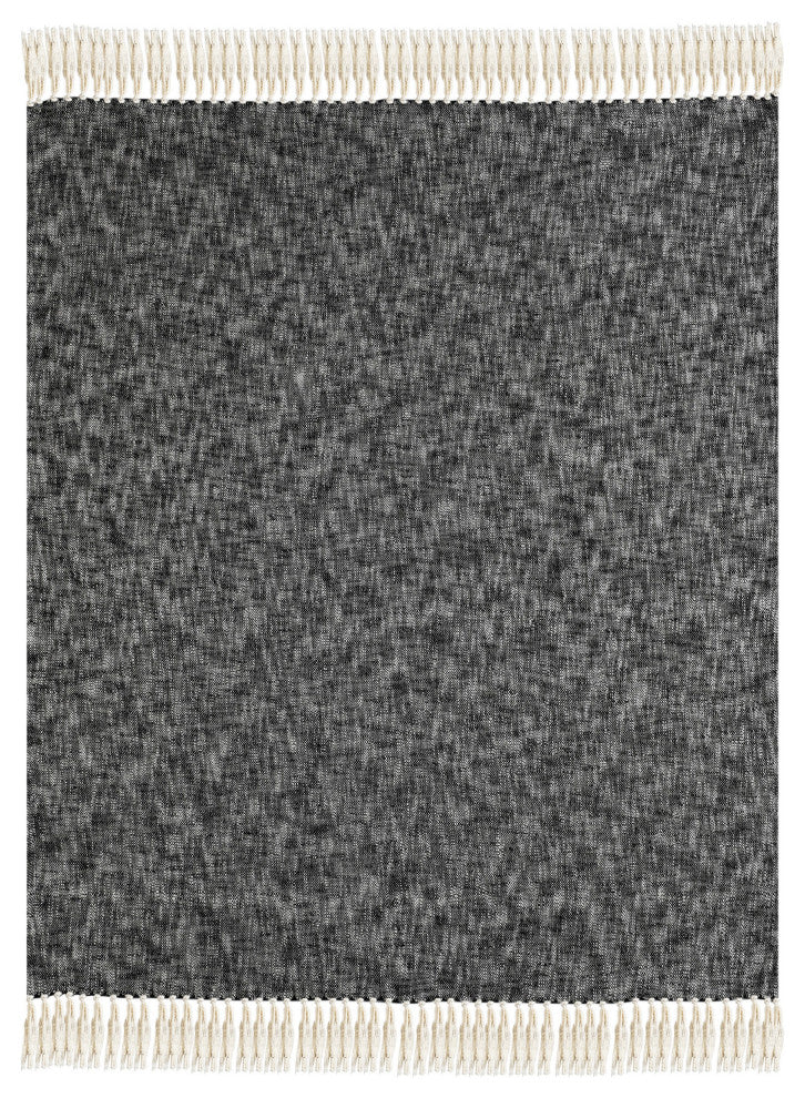 Boho Chambray Throw Blanket with Fringe, Jet Black