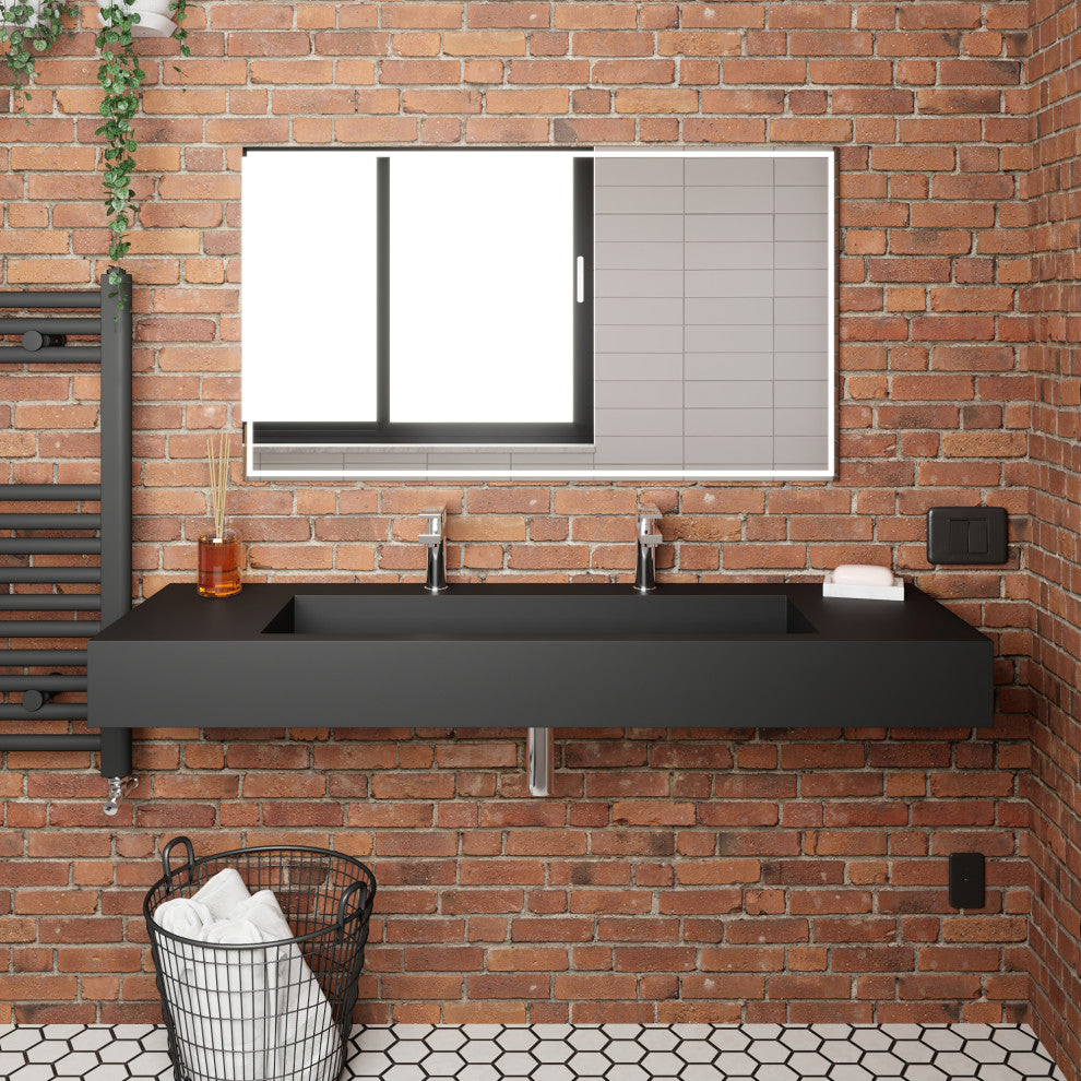 CastelloUSA Pyramid Solid Surface Wall Mounted Ramp Basin Sink, Black, 72", Standard
