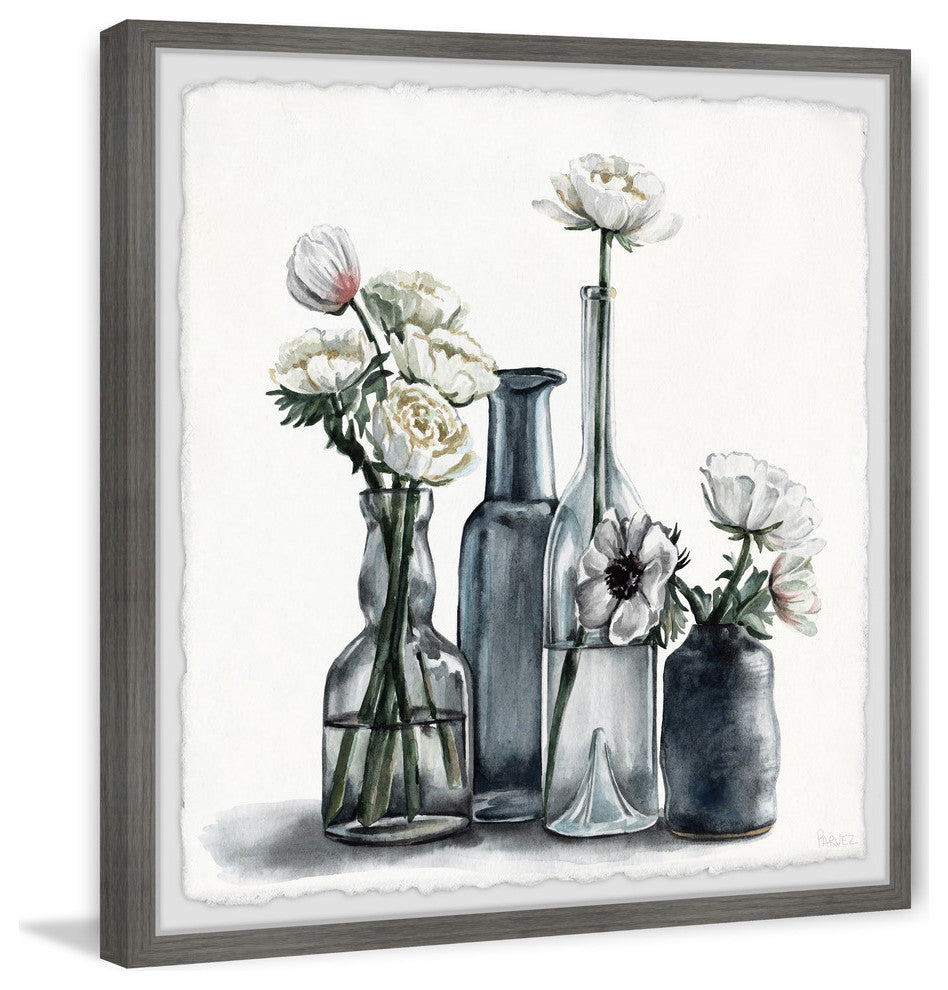 "Dark Bottle Blooms" Framed Painting Print, 32"x32"
