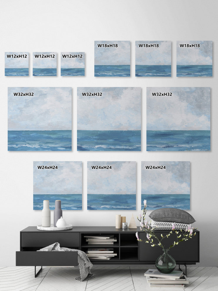 Happy by the Sea Triptych, Set of 3, 12x12 Panels