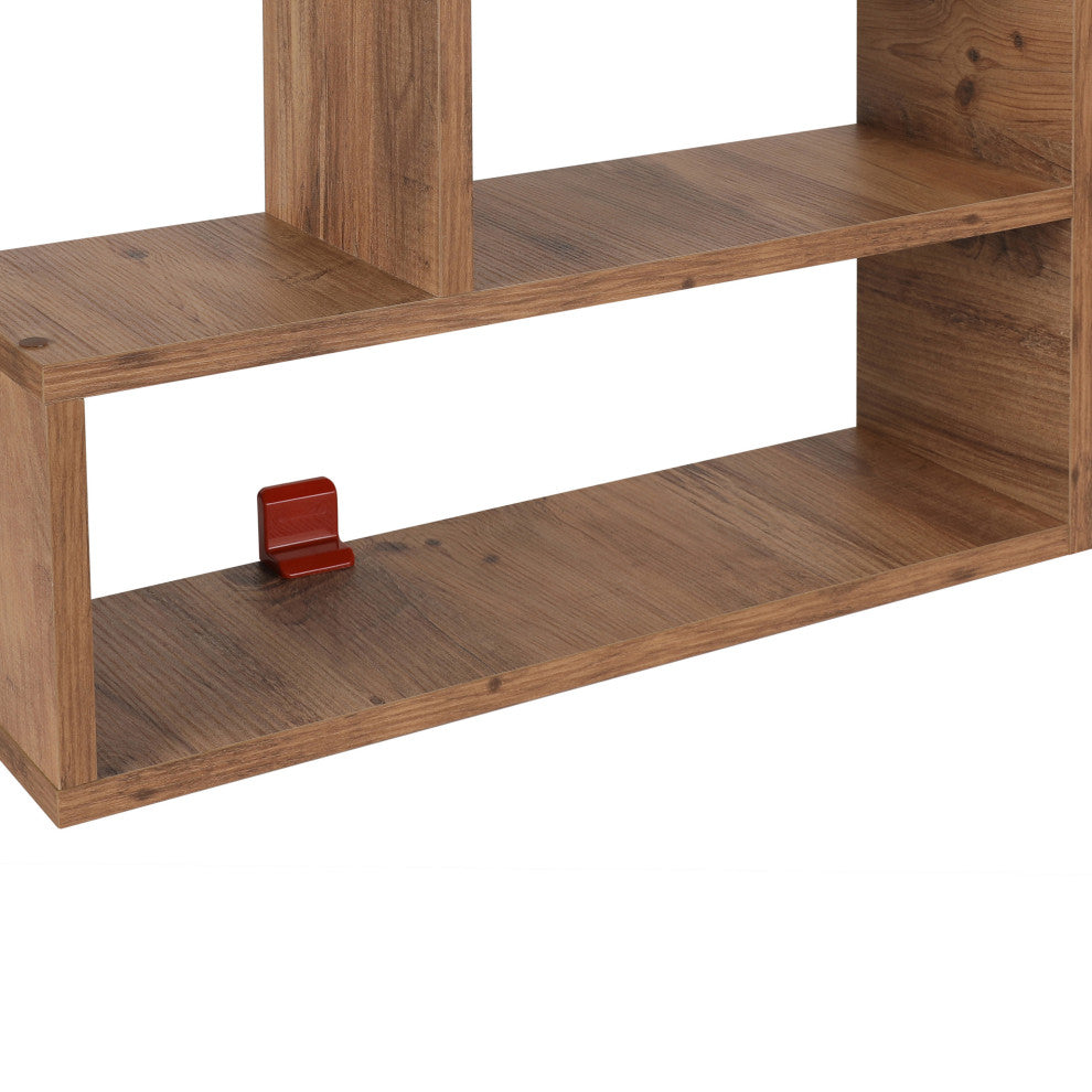 Benzara UPT-272769 3 Tier Wood Floating Wall Mount Shelf, Natural Brown