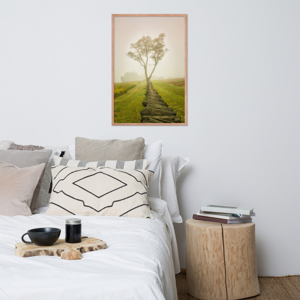 Calming Morning Rural Landscape Framed Photo Paper Wall Art Prints, Red Oak, 24" X 36"
