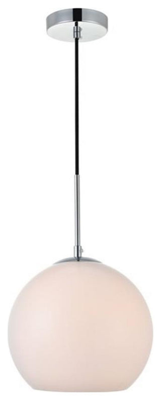 Living District Baxter 1-Light Metal Pendant in Chrome and Frosted White