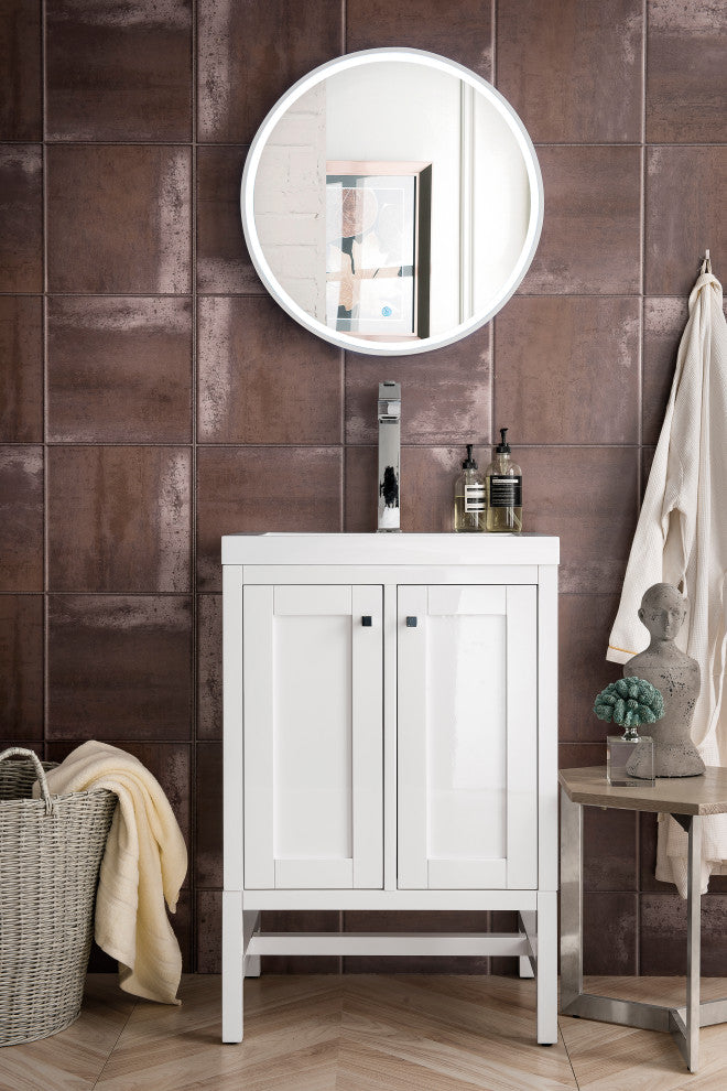 Addison 24" Vanity, With Doors, Glossy White, White Glossy Resin Countertop