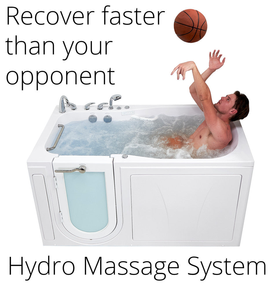 Ella Shak 36"x72" Air + Hydro + Foot Massage Walk-In tub, Outward Door, 2 Drains, 5 Piece Fast Fill Faucet, Left Drain