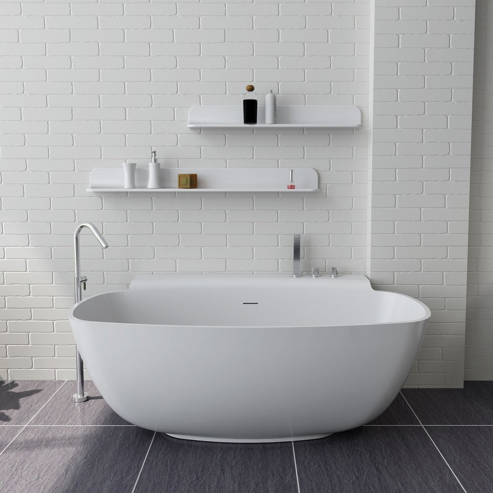 ADM Round Freestanding Bathtub, Glossy White, 62.2"