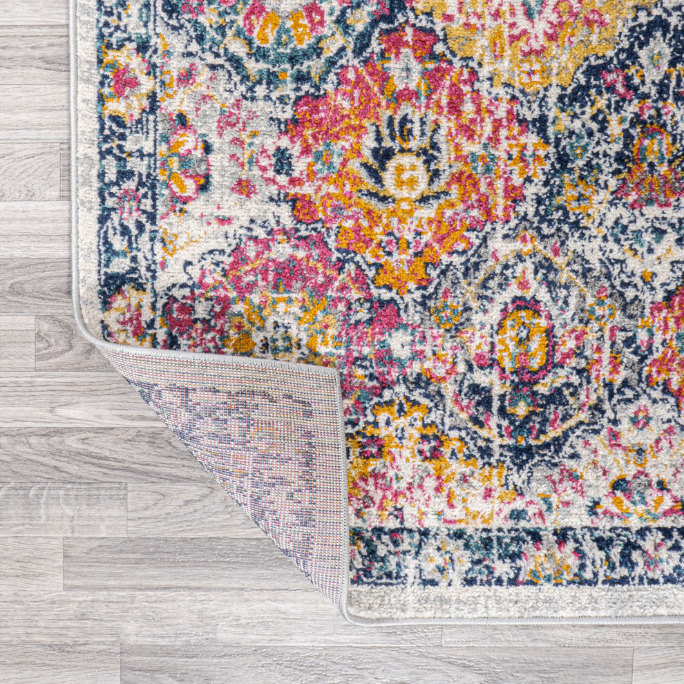 Modern Persian Boho Vintage Trellis Ivory/Navy/Multi 2'x8' Runner Rug