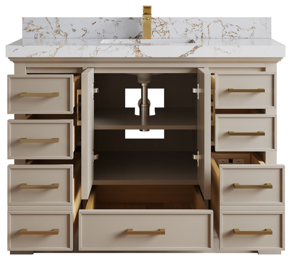 Charlotte 48" Single Sink Bath Vanity in Fine Grain 2" Viola Gold