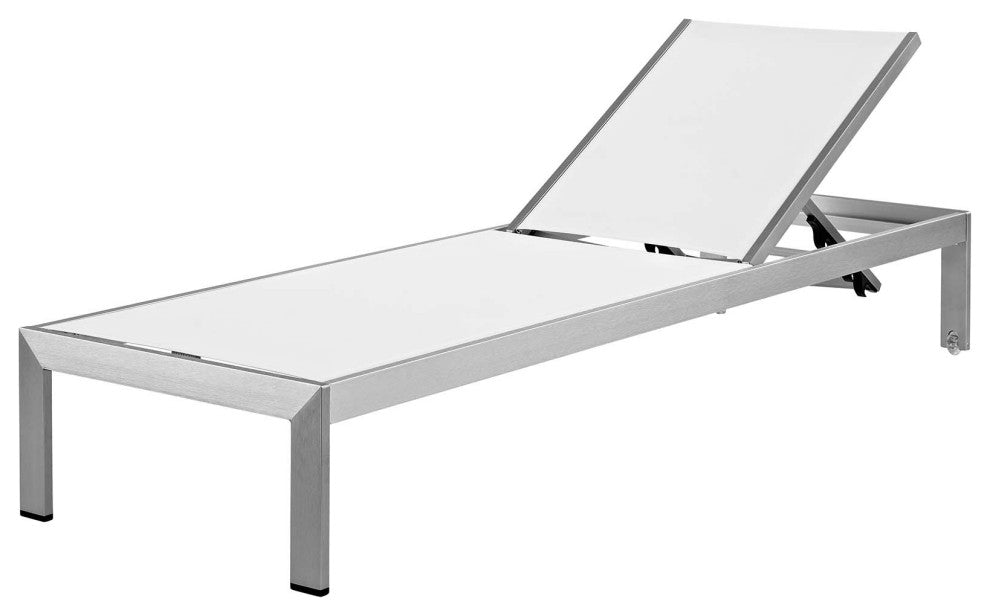 Lounge Chair Chaise, Aluminum, Metal, Silver Brown, Modern, Outdoor Patio Cafe