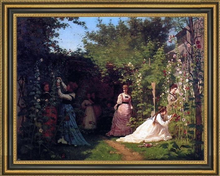 Eastman Johnson Hollyhocks Framed Premium Canvas Print, 18"x24"