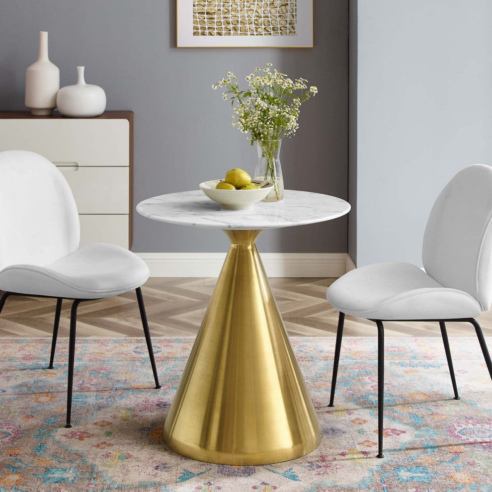 Dining Table, Round, Artificial Marble, Metal, Gold White, Modern, Cafe Bistro
