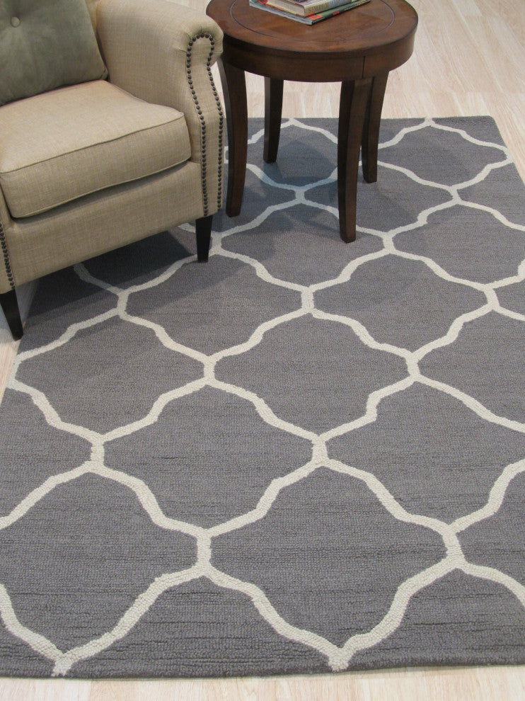 Gray Traditional Trellis Moroccan Area Rug
