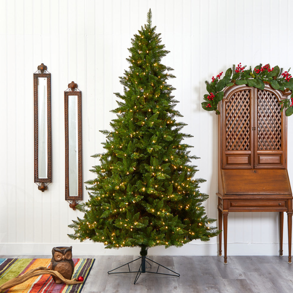 9' Vermont Spruce Faux Xmas Tree W/ Multifunction Lights & Bendable Branches