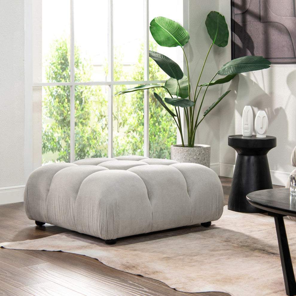 Marcel 36" Modular Tufted Square Cocktail Ottoman, Pebble Gray Corduroy