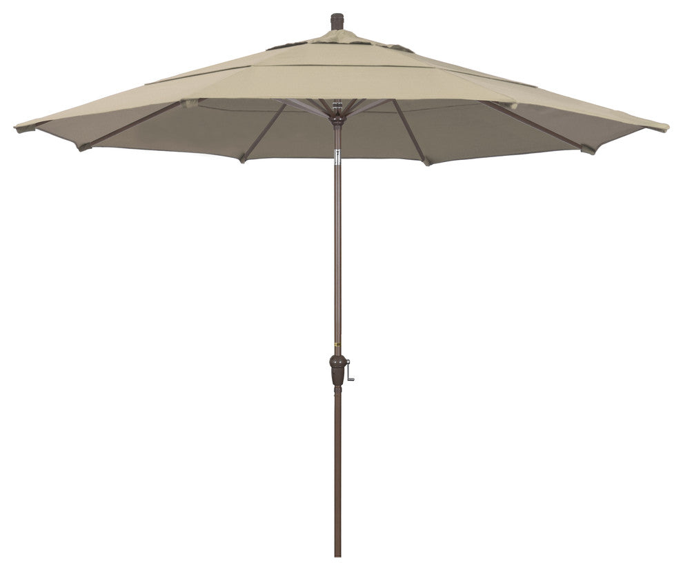 11' Champagne Auto-Tilt Crank Aluminum Umbrella, Beige Olefin