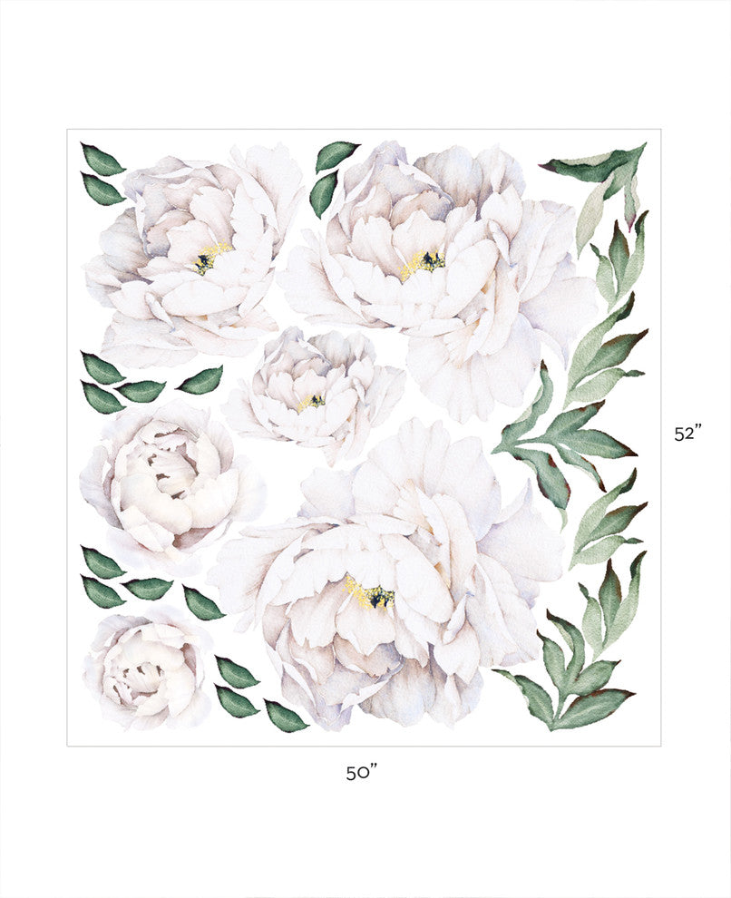 Peony Flowers Vinyl Wall Sticker, White