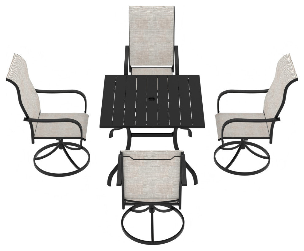 5 Piece Steel Frame Patio Dining Set, Swivel Dining Chair