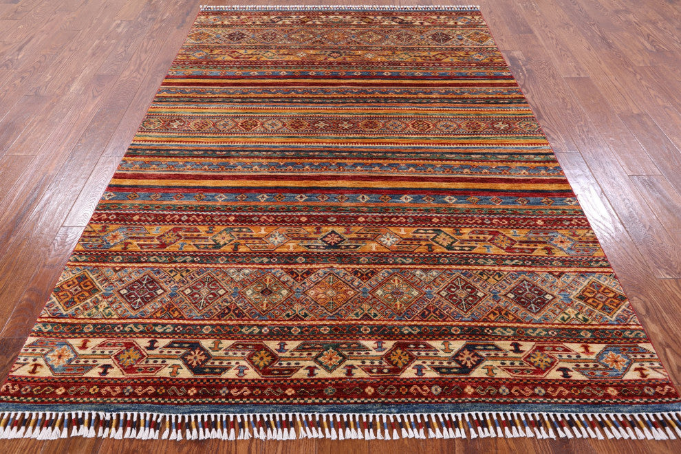 5' 8" X 8' 1" Super Kazak Khorjin Hand Knotted Rug Q6544