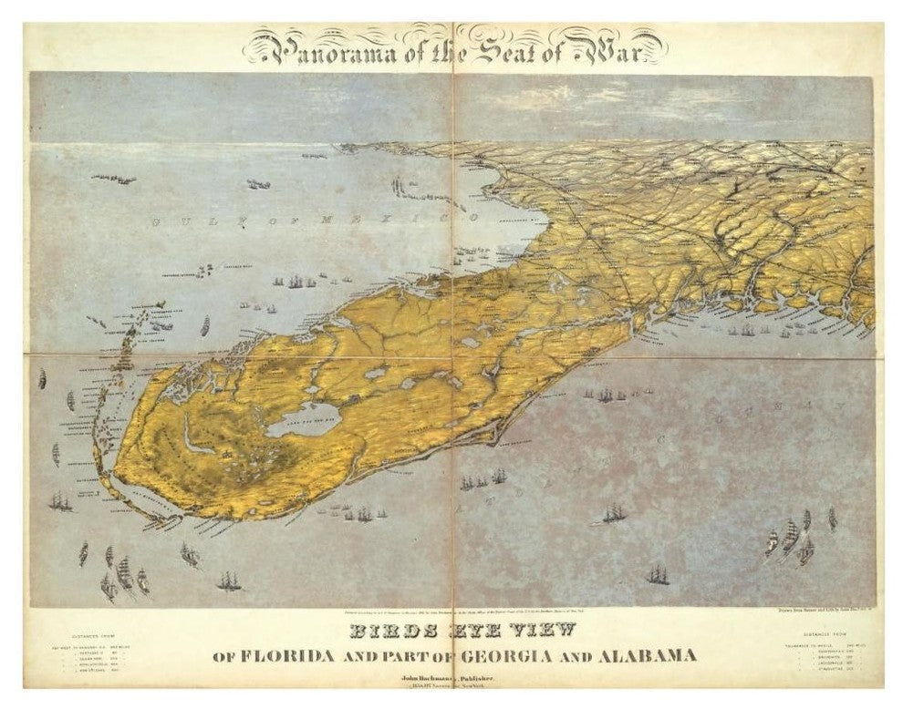 "Florida and Part of Georgia and Alabama, 1861" Print by John Bachmann, 46"x36"
