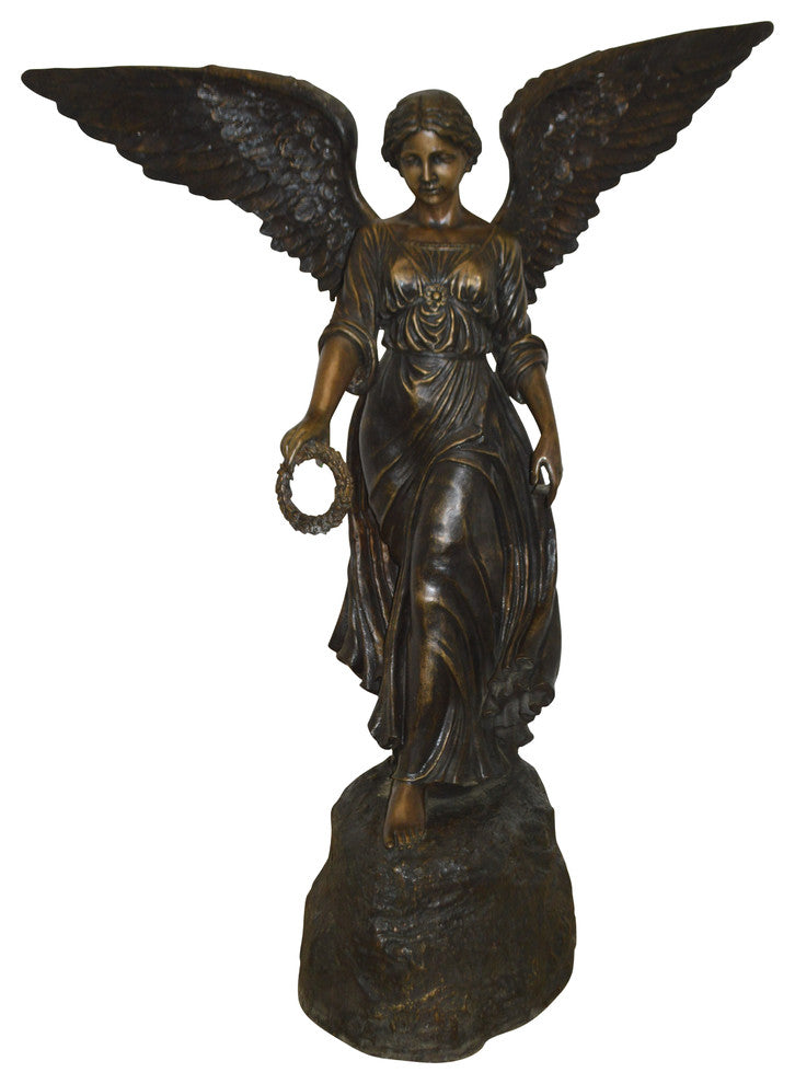 Angel Standing on a Rock Bronze Statue -  Size: 60"L x 36"W x 71"H.