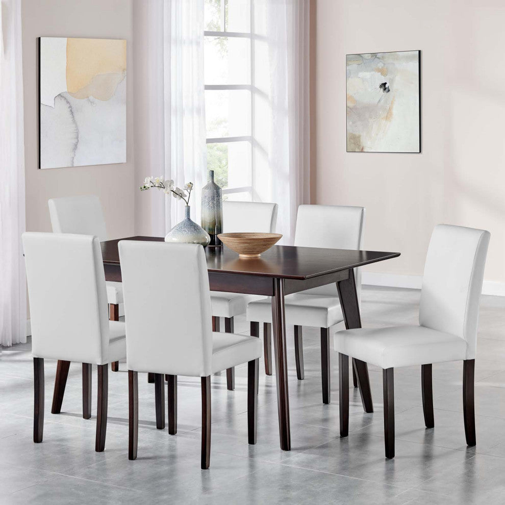 Side Dining Chair and Table Set, Faux Leather, Drak Brown White, Modern, Bistro
