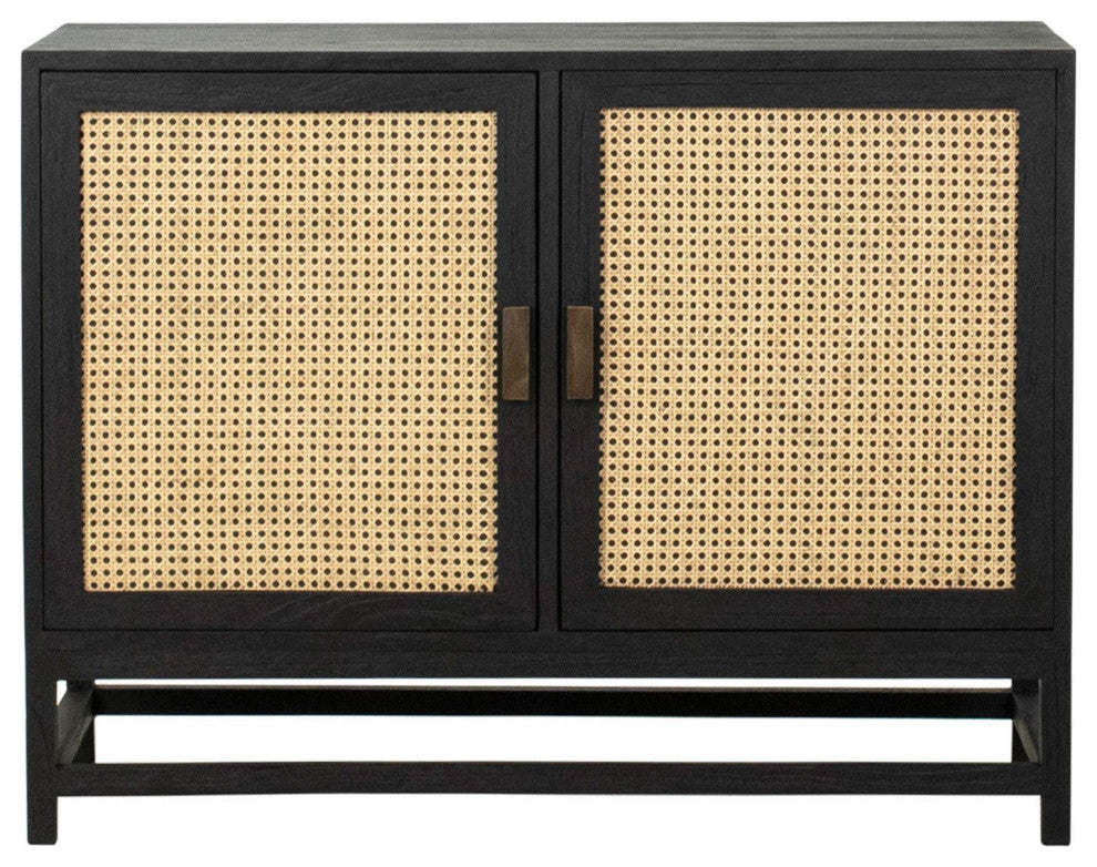 Khloe 42" Exotic Wood and Rattan 2-Door Sideboard, Black
