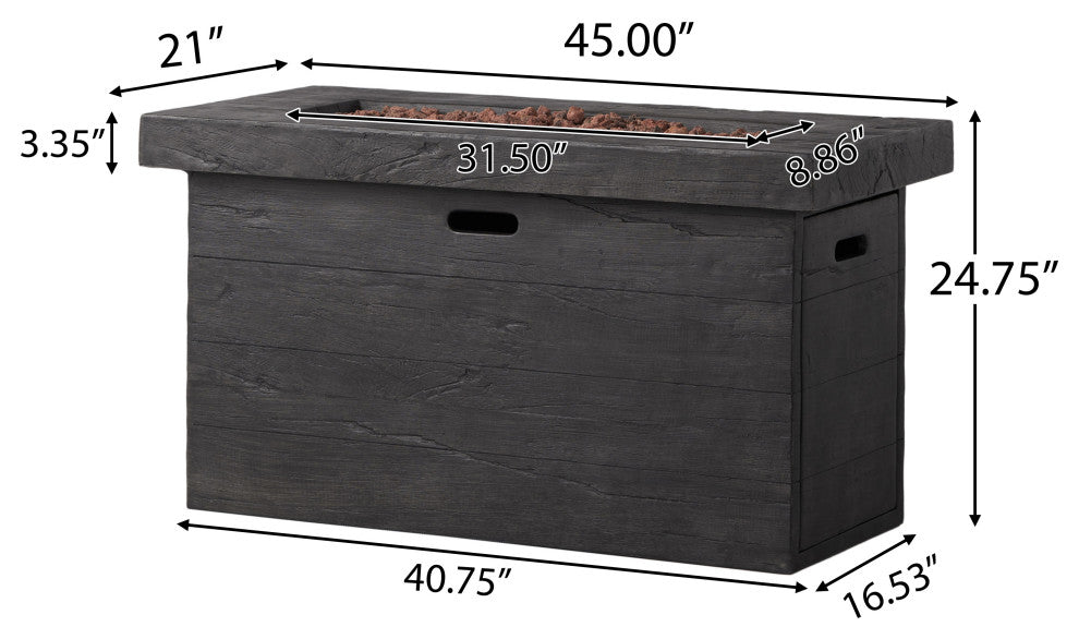 GDF Studio Crawford Outdoor Rectangular Fire Pit, Gray