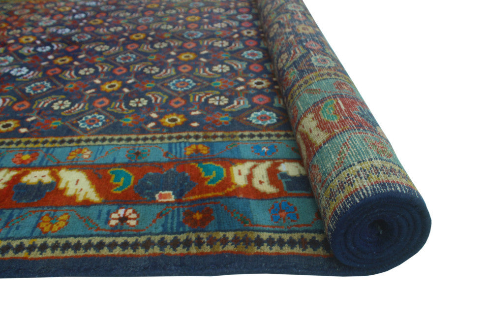 Fine Vintage Distressed Haleh Navy/Rusty-Red Rug, 4'8x9'4