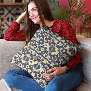 Plutus Blue Morocco Damask Luxury Throw Pillow, 20"x20"