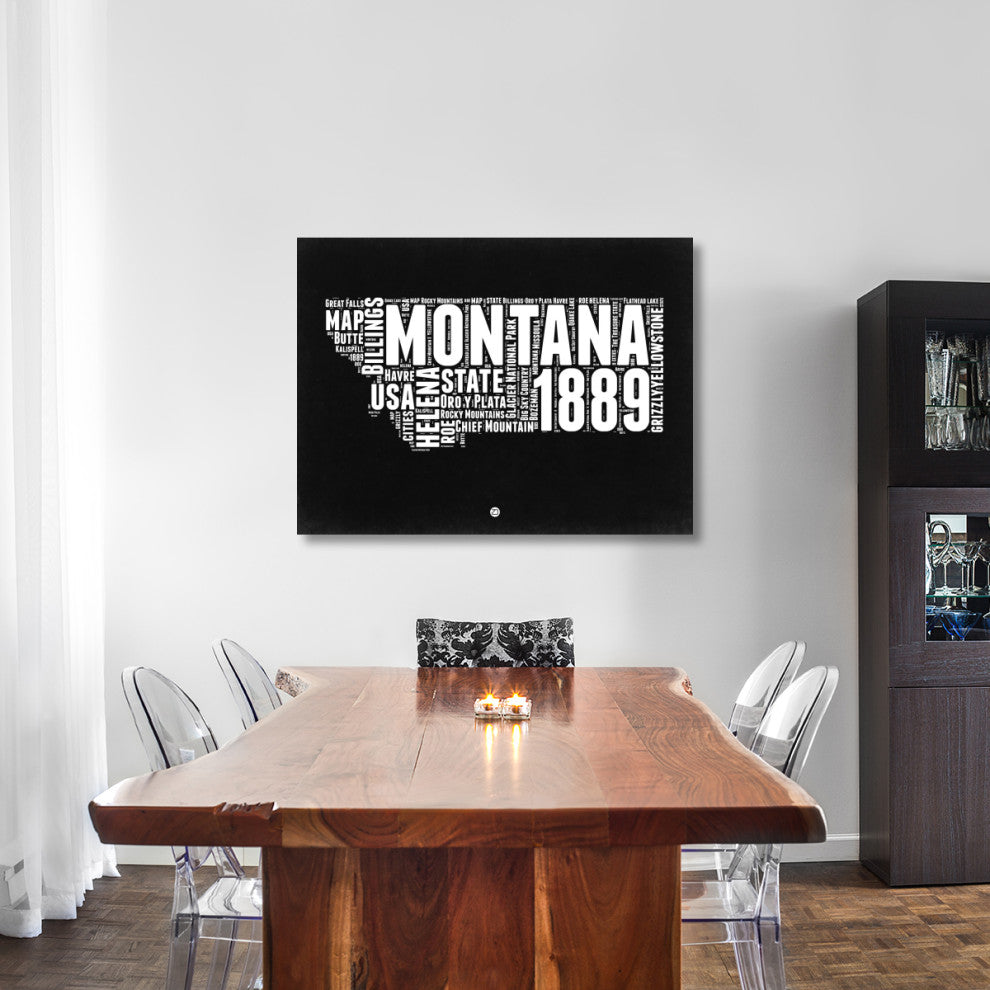 "Montana Black and White Map" Fine Art Print