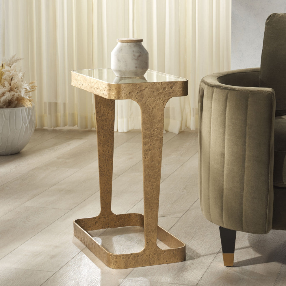 Safavieh Couture Viktor Metal Accent Table, Brass/Clear