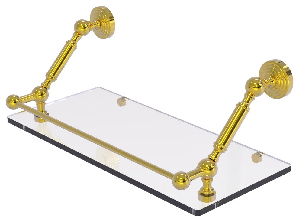 Waverly Place 18" Floating Glass Shelf with Gallery Rail, Polished Brass