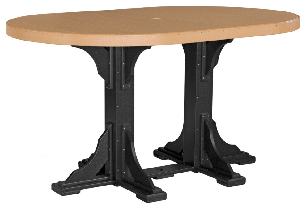 Poly Round Table, Cedar & Black, 4' X 6', Bar Height