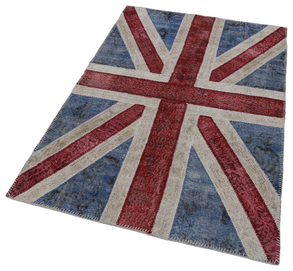 Rug N Carpet - Hand-knotted Oriental 4' 0'' x 6' 0'' Flag Patchwork Rug
