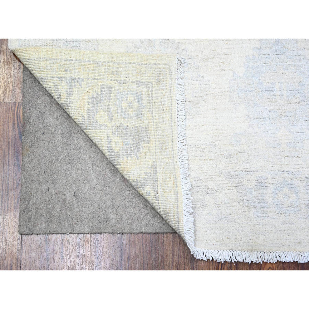 Ivory White Wash Peshawar With Faded Colors Wool Hand Knotted Rug, 4'1"x5'8"