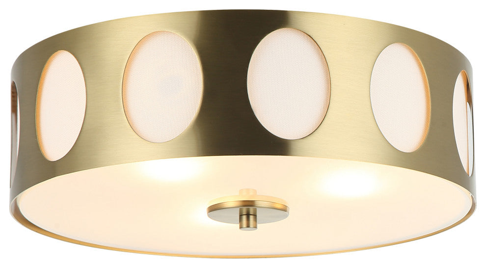 Modern Gold Flush Mount Ceiling Light with Hollow Shade,3-light