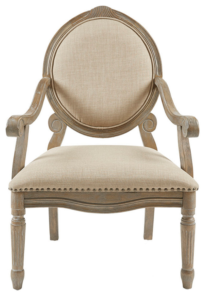 Madison Park Brentwood Oval Back Exposed Wood Arm Chair, Beige