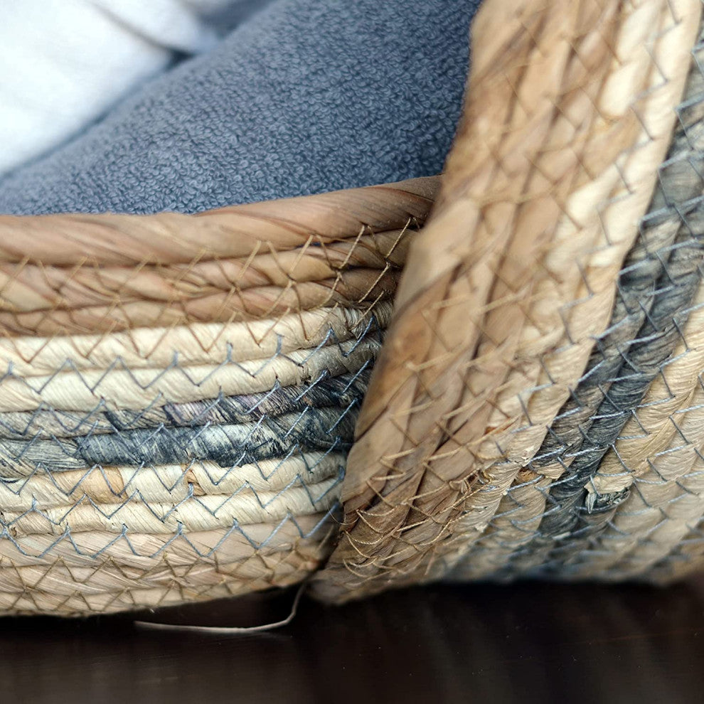 3 Piece Stripes Wicker Basket Set