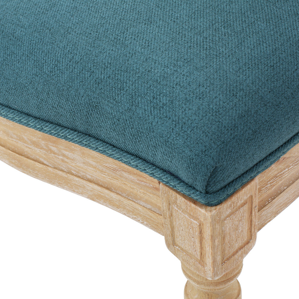 Dason French Country Fabric Upholstered Wood 7-Piece Dining Set, Dark Teal/Natural
