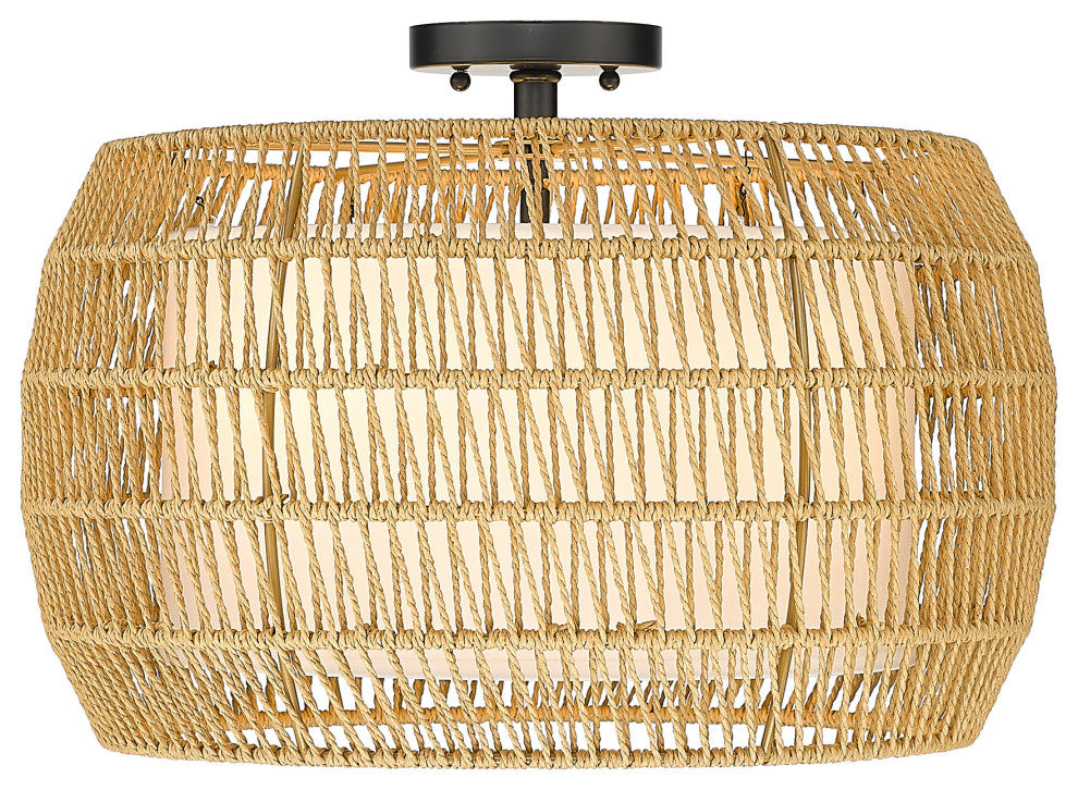 Everly 4-Light Semi-Flush With Natural Rattan Shade