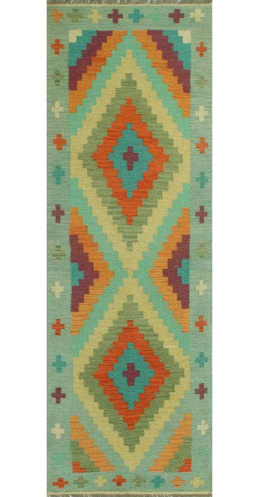 Sangat Kilim Radburn Light Green/Gold Runner, 2'7x7'10