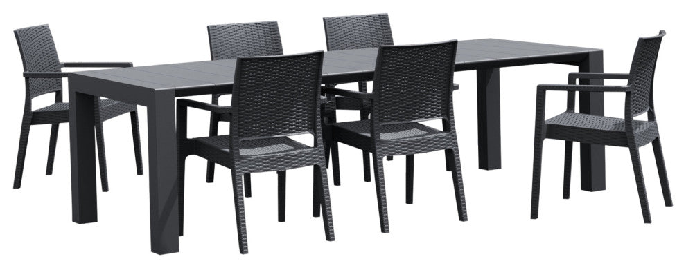 Compamia Ibiza 7-Piece Extendable Wickerlook Dining Set, Dark Gray