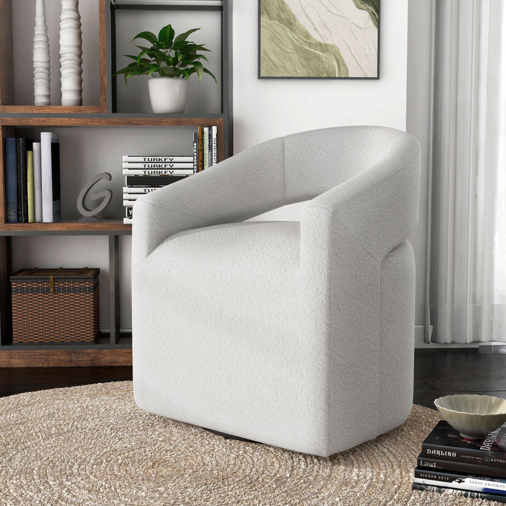 Mindy Boho Boucle Upholstered Swivel Accent Barrel Chair, White